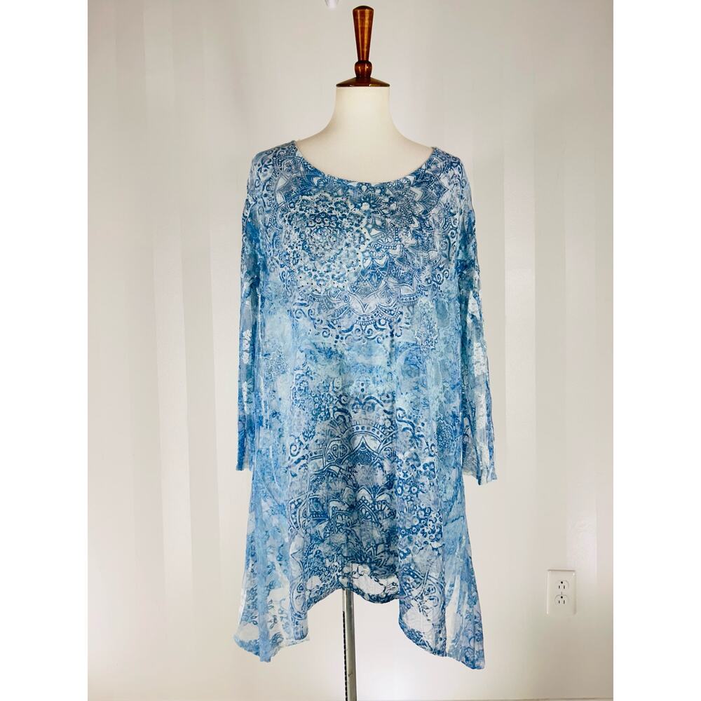 CALSTYLE Women’s Blue/White Lace Overlay Tunic Sz 2X